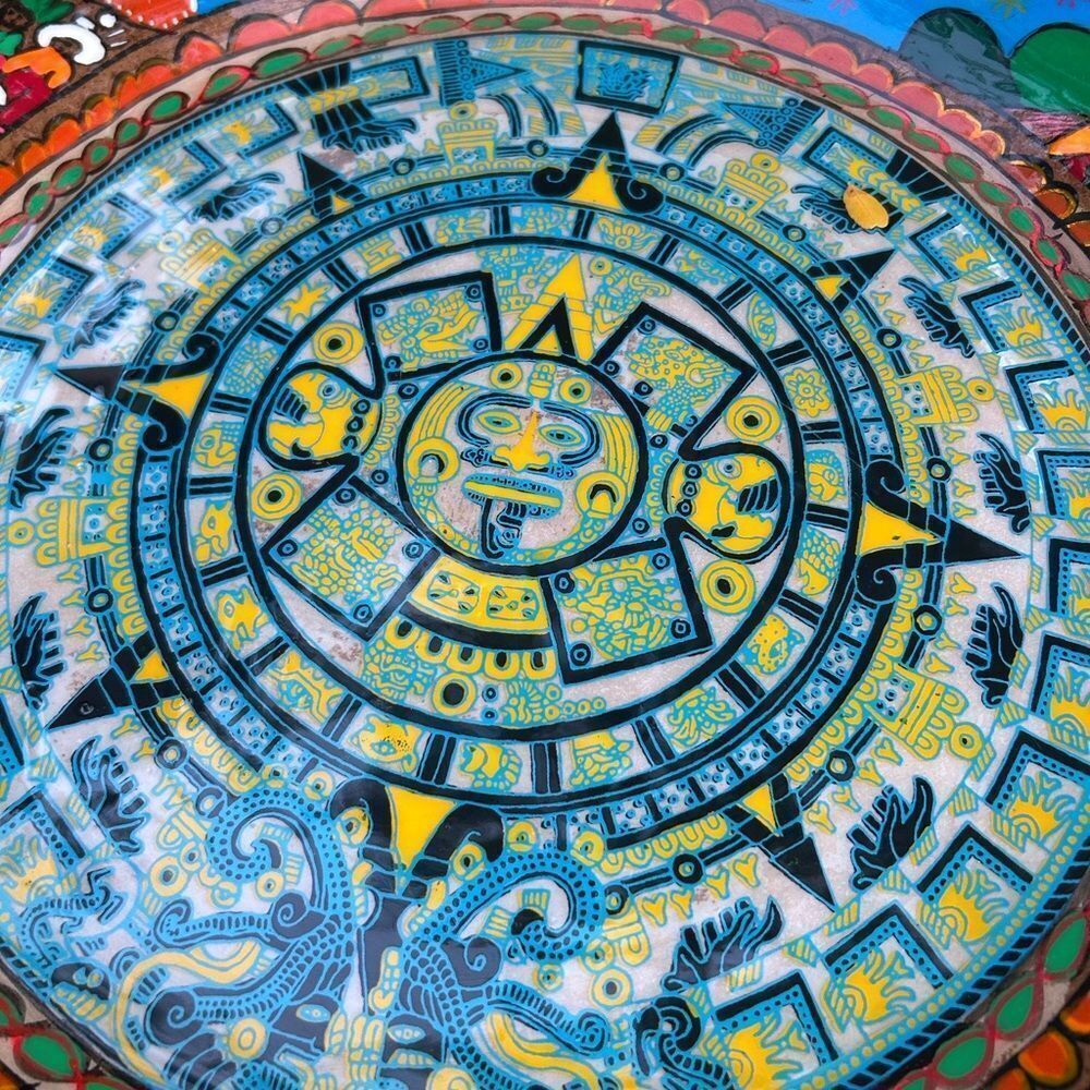 Mexican Folk Art Plate Terracotta Pottery Wall Hanging Hand Painted 16” - Picture 9 of 16